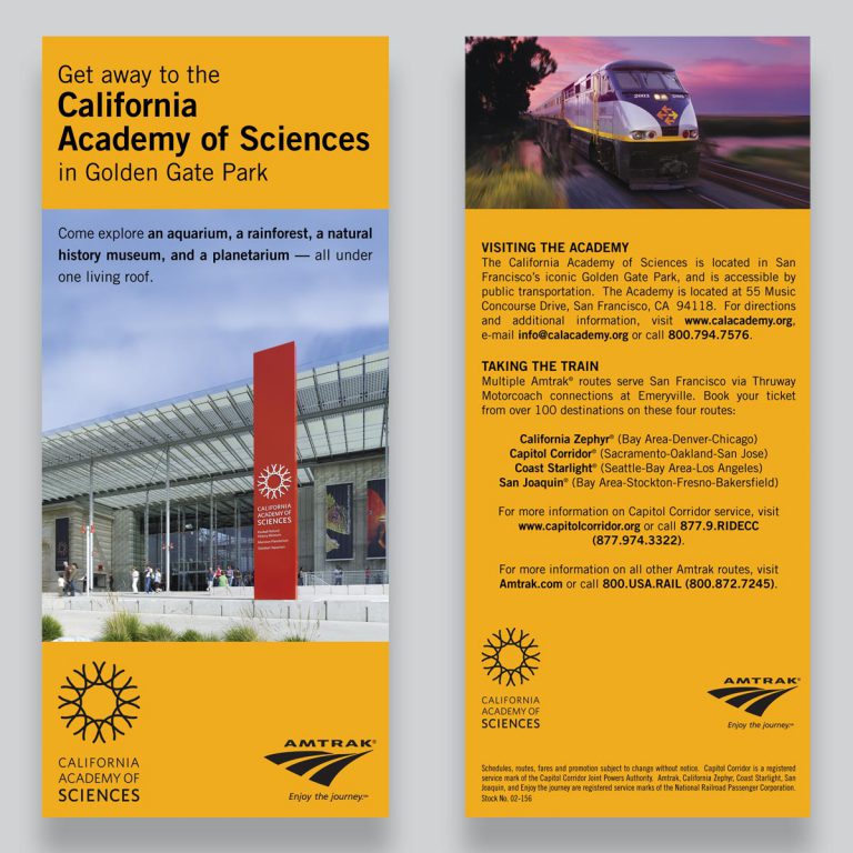 Amtrak and California Academy of Sciences Co-Branded Brochure